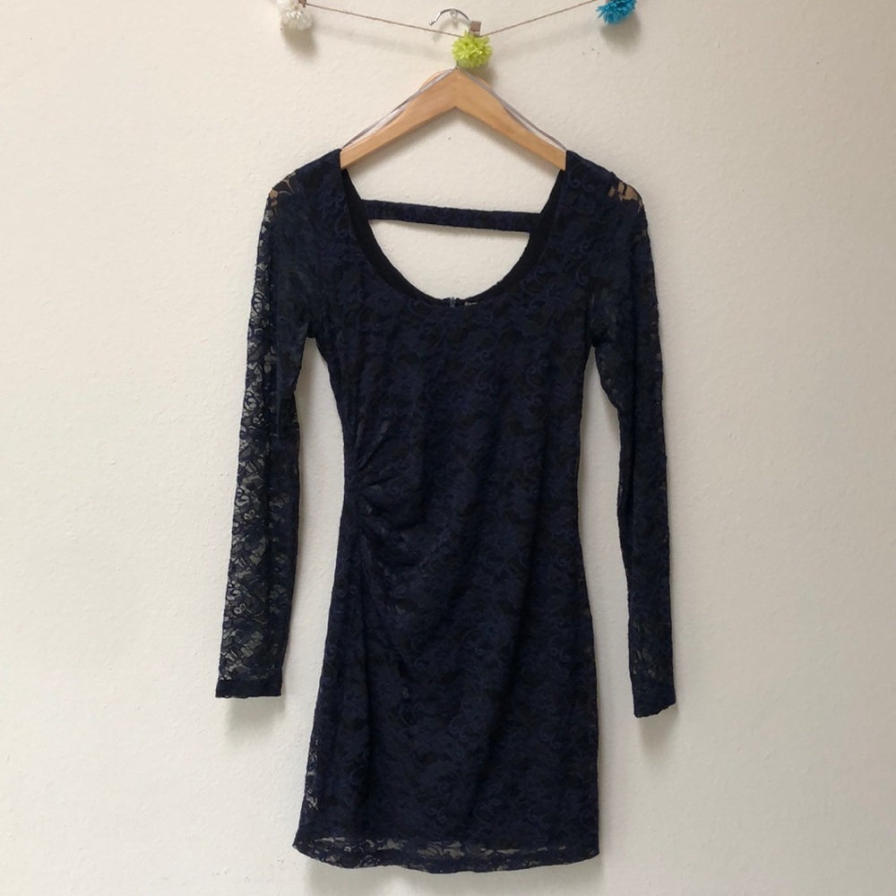 Forever 21 Lace Sleeve Dress Navy Blue